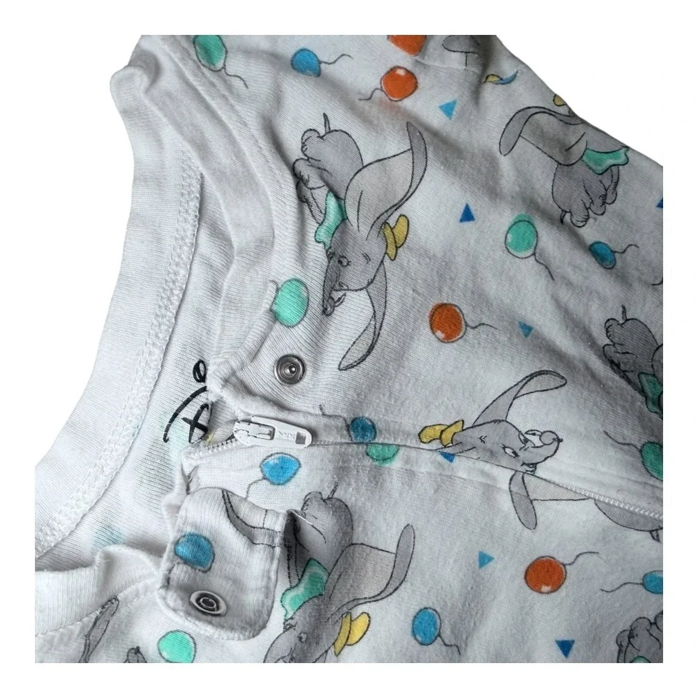 Disney Dumbo Pajamas Kids 4T Sleeper One Piece White Balloon Print Cotton Zip Up